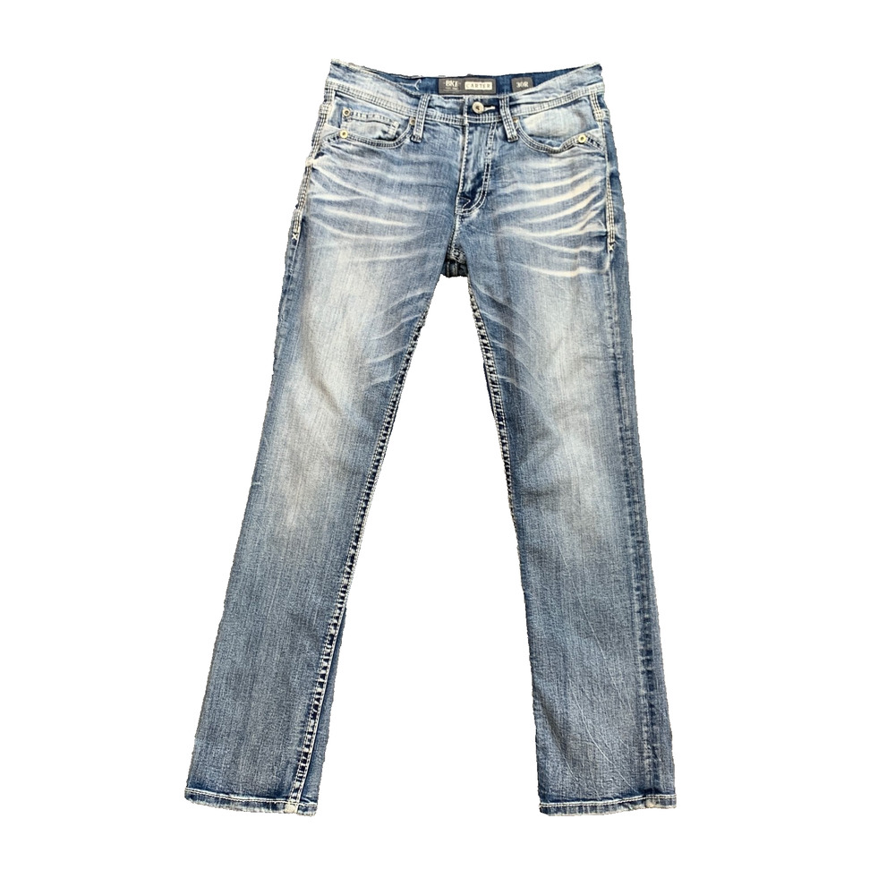 BKE Jeans Mens 30 Denim Carter Straight Leg Stretch Whiskered Zip Fly Pocket